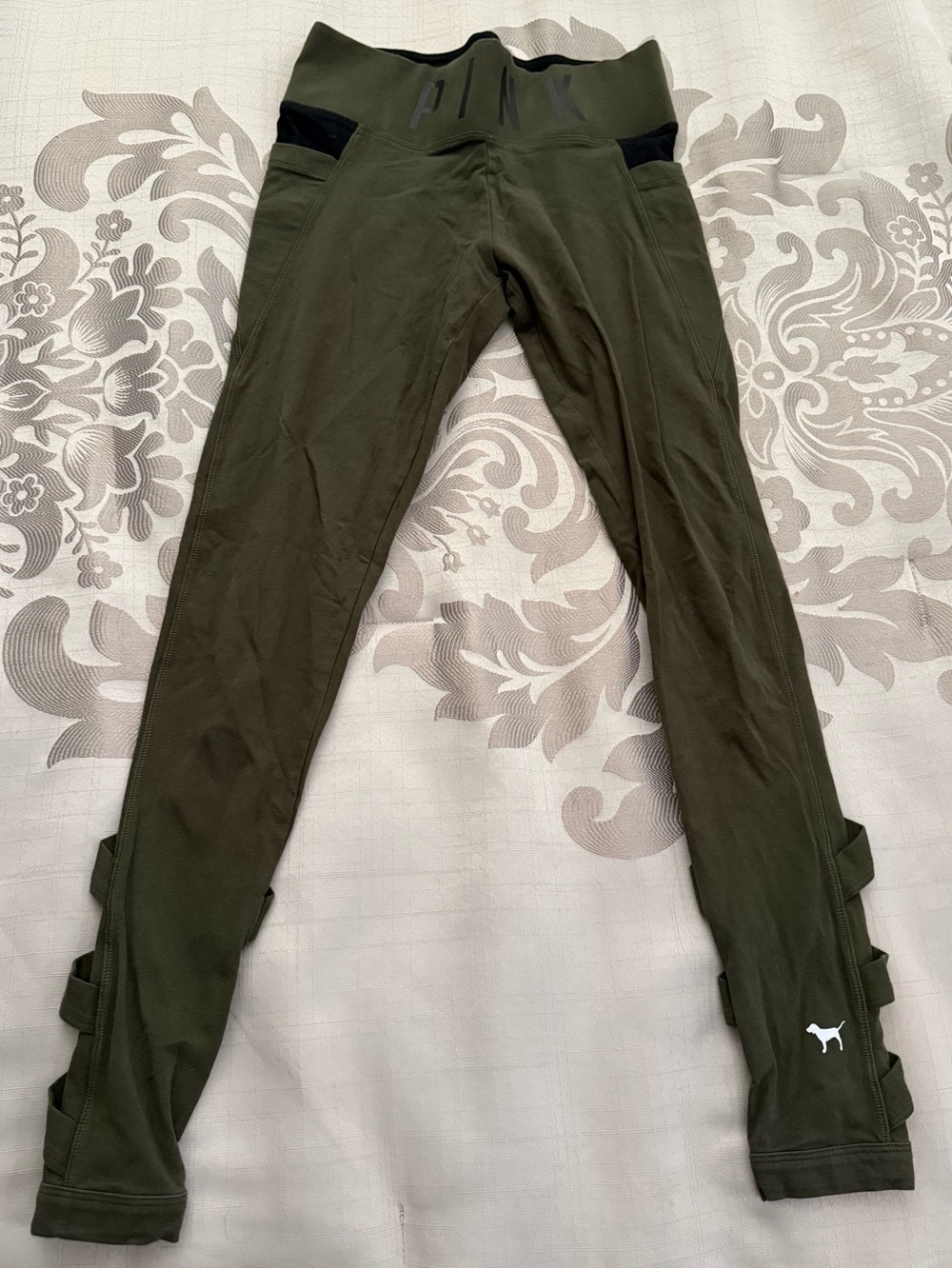 PINK Victoria's Secret Olive Green Leggings with Black Waistband